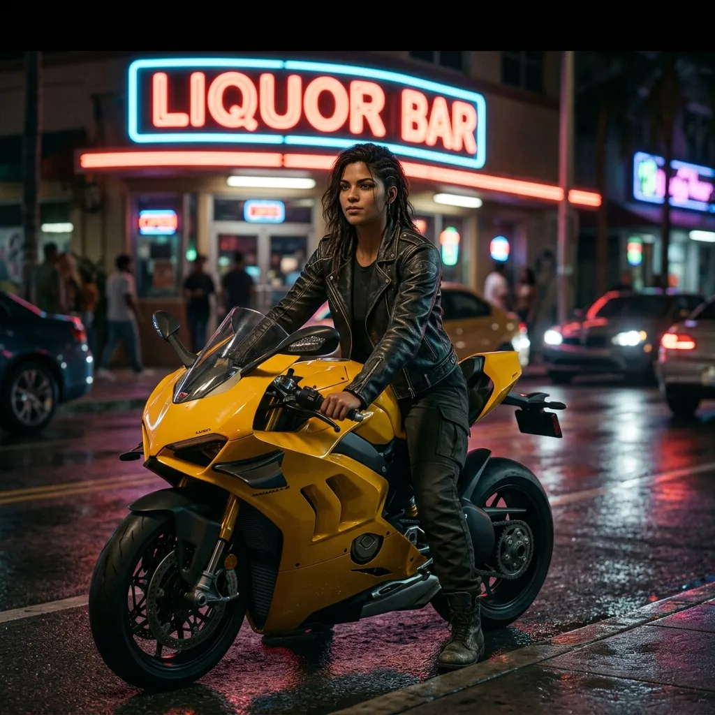 Lucia em frente a um bar em GTA 6